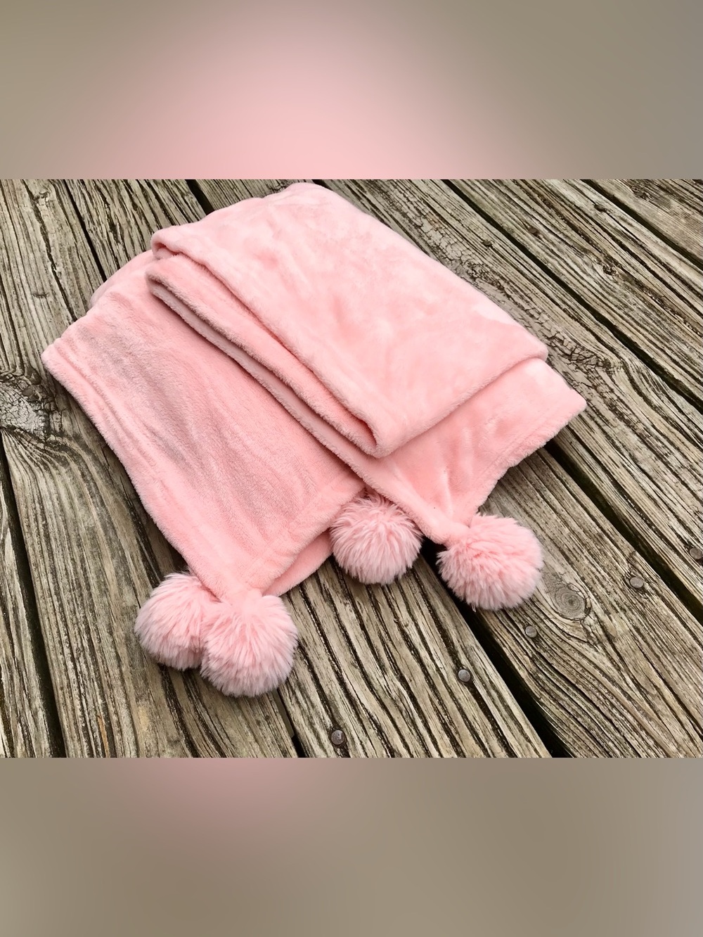 OPALHOUSE 55”X48” Pink Warm Fleece Pompom Corner Throw Blanket Cover